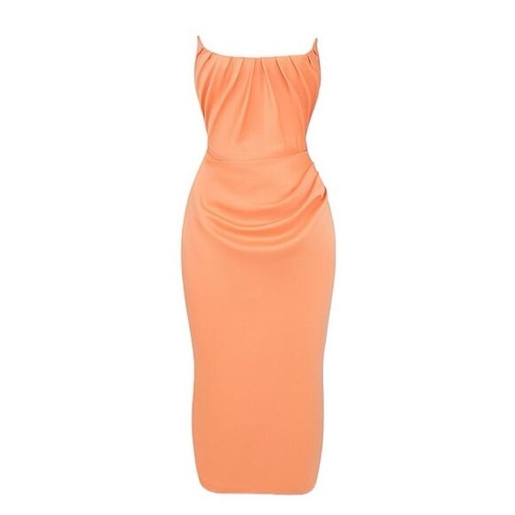 HOUSE OF CB 'Alora' Tangerine Strapless Corset Midi Dress orange NWOT size S - Picture 4 of 9